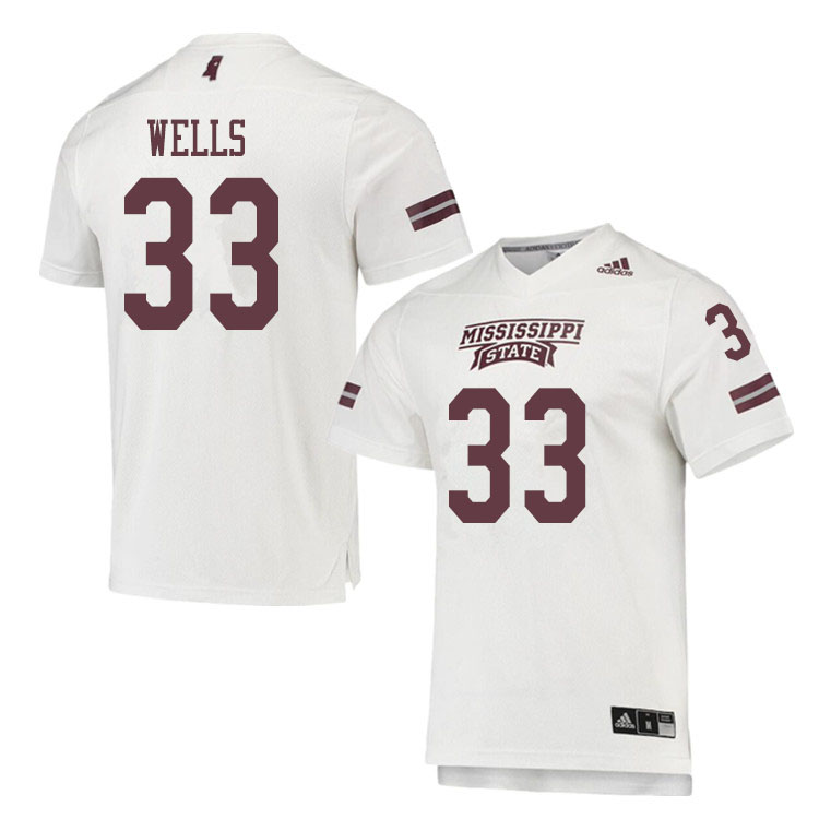 Men #33 Omni Wells Mississippi State Bulldogs College Football Jerseys Sale-White